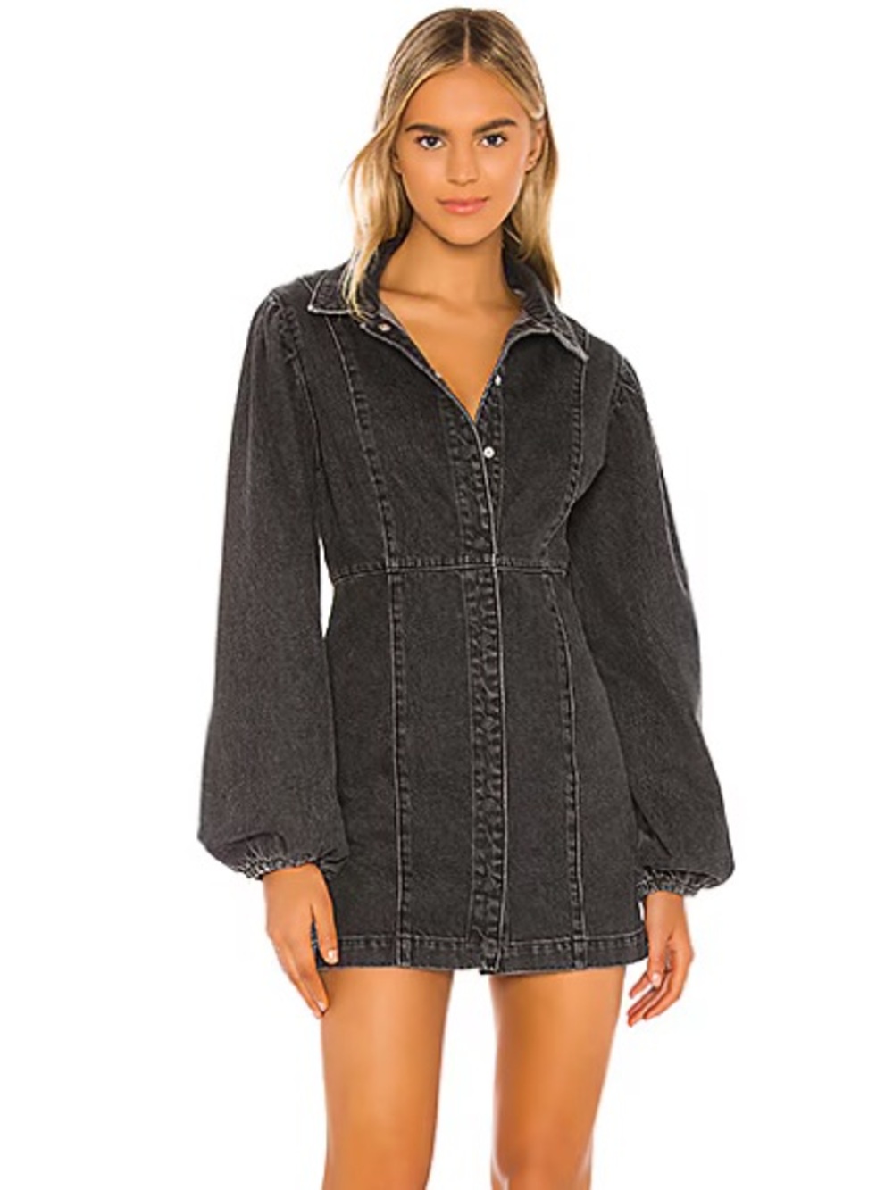 NWT Free People Mia Denim Mini Dress in Washed Black - S